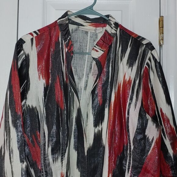 Chico's  Linen blend  red black white open front blazer jacket Sz 3  XLarge - Picture 3 of 5